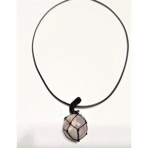 Natural Tumbled Amethyst Crystal Mineral Pendant with Macrame and Cord